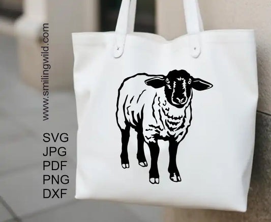 A tote bag showcasing the Suffolk sheep livestock full body clipart for Cricut, Silhouette, and farmhouse décor