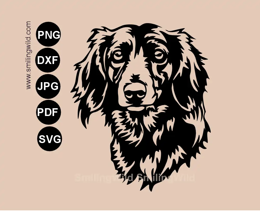 Long haired dachshund svg dxf wiener dog portrait for professional digital design