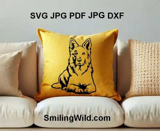 Lying White Swiss Shepherd dog clipart in SVG, PNG, and DXF formats – ideal for creating personalized pet gifts and décor