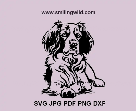 Black SVG of a lying Brittany Spaniel with a noble look dog – perfect for Cricut and laser engraving projects