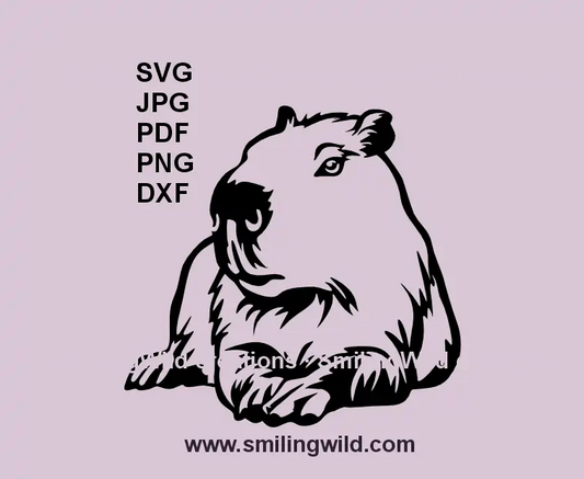 Realistic lying Capybara SVG black vector file for Cricut and laser cutting wildlife crafts
