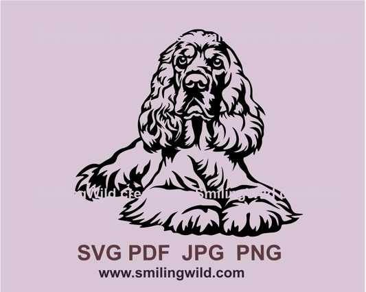 lying english cocker spaniel svg clip art style drawing