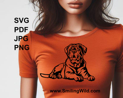 a cuttable t shirt applique of a lying dogue de bordeaux with a surposed face