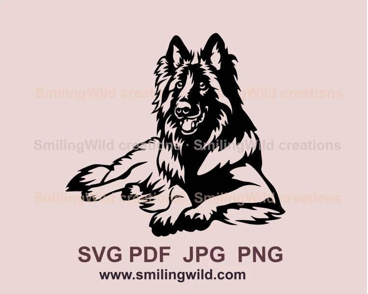 lying and smiling tervuren in black vector art