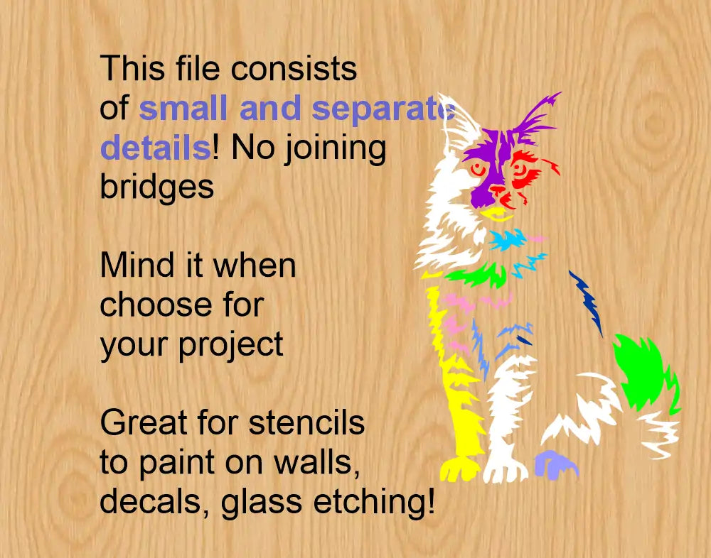 maine coon stencil file presenting a separate details of the cat vector file for stencil cutouts