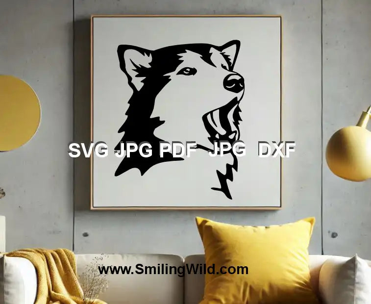 Realistic Malamute black vector art for cutting projects, featuring a powerful howl