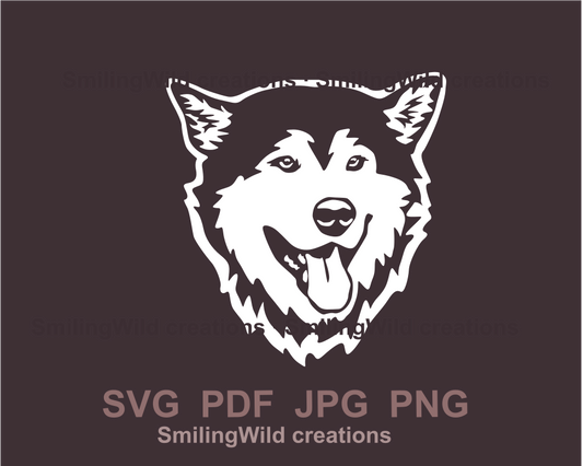 malamute face smiling made in graphic art style