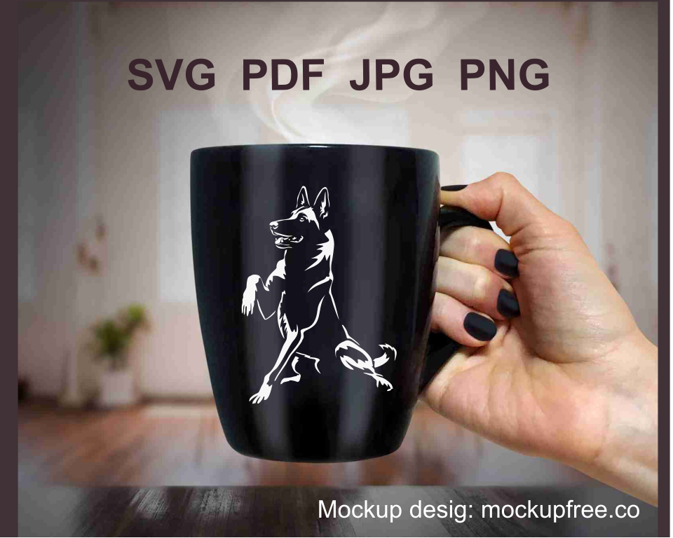 malinois white digital application on a black mug