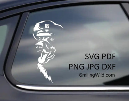 K9 Malinois Dog SVG, white clipart, Belgian Shepherd police officer head portrait in vectors placed on mockup for car window decal, Cricut, laser cutting,