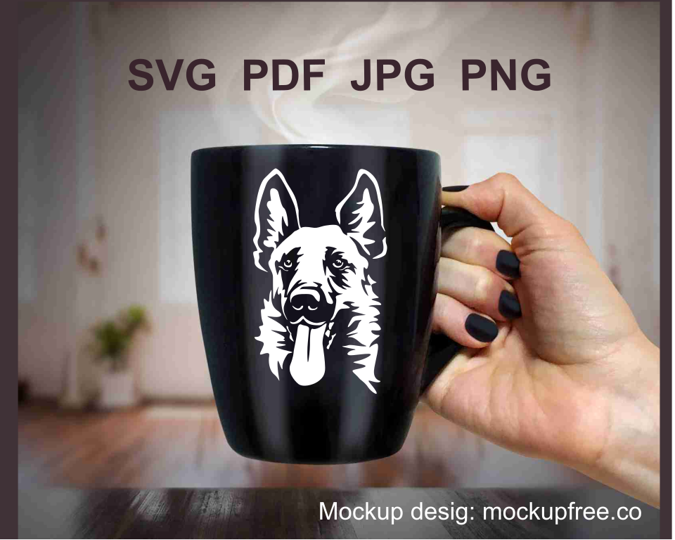 malinois white printable design shown on a black mug as sample