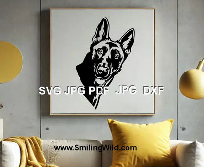 malinois sv vector portrait in  a preview iage of a poster on a wall