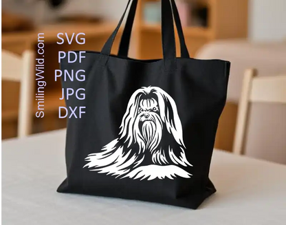a tote bag decal ofa Detailed Maltese Dog Digital Graphic Cut File in vector graphic for Cricut, Silhouette, and Laser Engraving