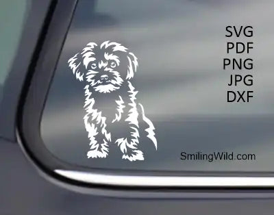 Maltipoo toy dog white clipart graphic png and dxf files presented as a dog sticker previewimage on dark background 
