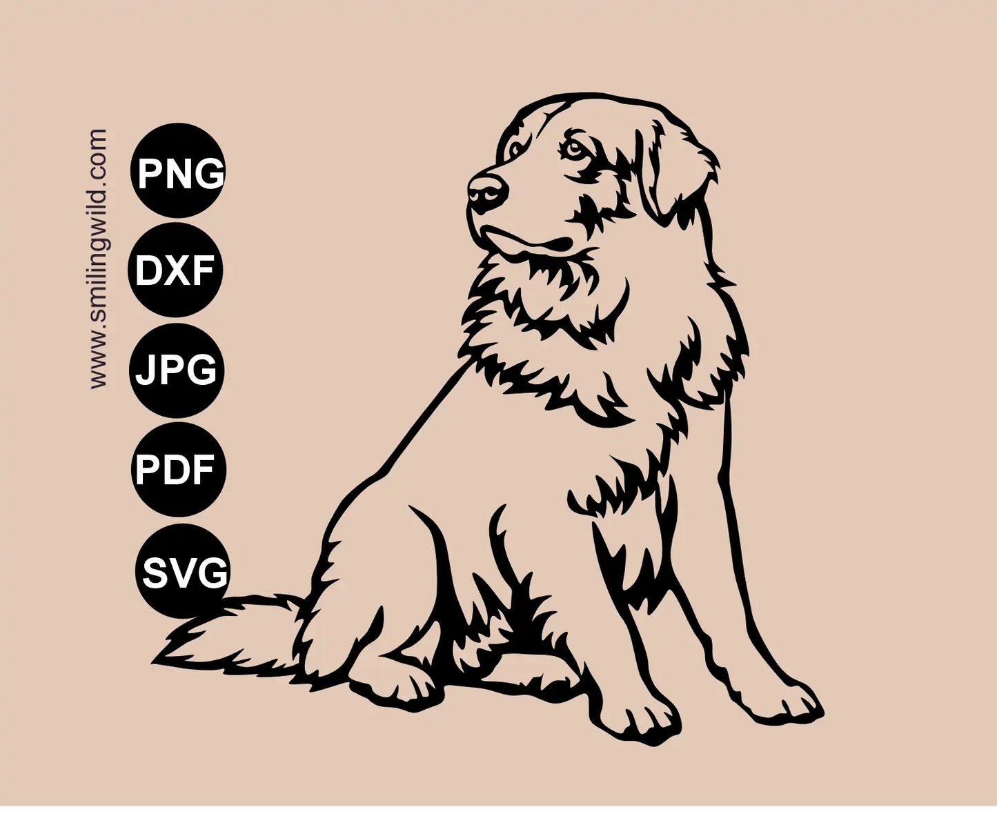 Maremma Sheepdog SVG & DXF Dog Art metal wood cutting file of a full body sitting dog looking over its shoulder
