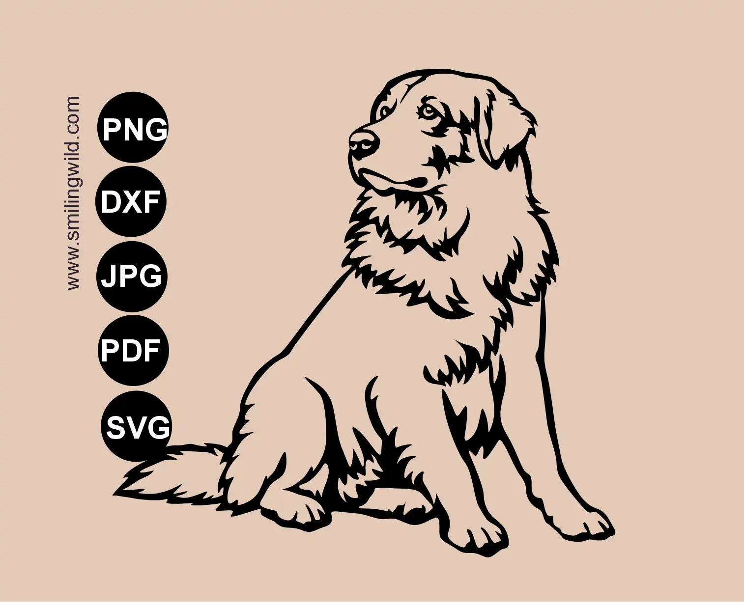Maremma Sheepdog SVG & DXF Dog Art metal wood cutting file of a full body sitting dog looking over its shoulder