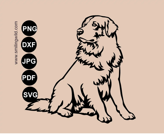 Maremma Sheepdog SVG & DXF Dog Art metal wood cutting file of a full body sitting dog looking over its shoulder