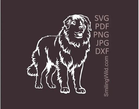 Maremma Sheepdog image in White Vector Clipart files - SCG, PNG, DXF, JPG and PDF. Full body digital graphic for high-contrast Cricut decals on dark materials.