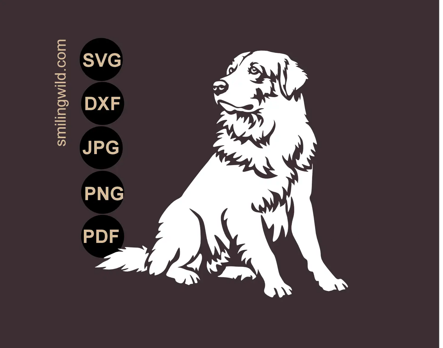 Full body sitting Maremma sheepdog with proud expression presenting a svg , png and dxf white clipart cut file asset 