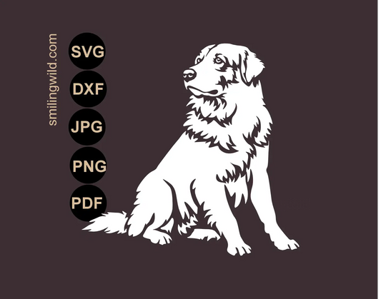 Full body sitting Maremma sheepdog with proud expression presenting a svg , png and dxf white clipart cut file asset 