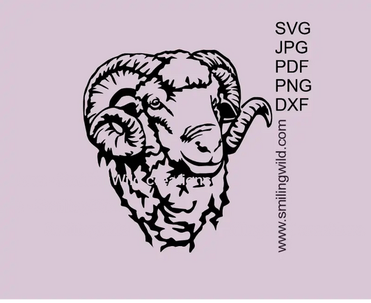 Merino Ram head featuring a sheep vector clipart for Cricut, laser cutting, and engraving projects