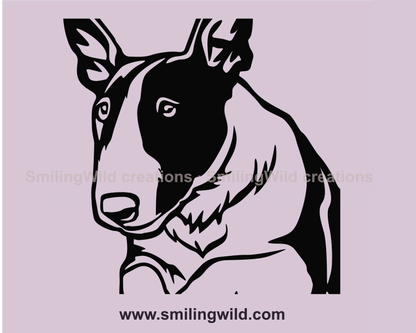 miniature bull terrier portrait made of digital graphic