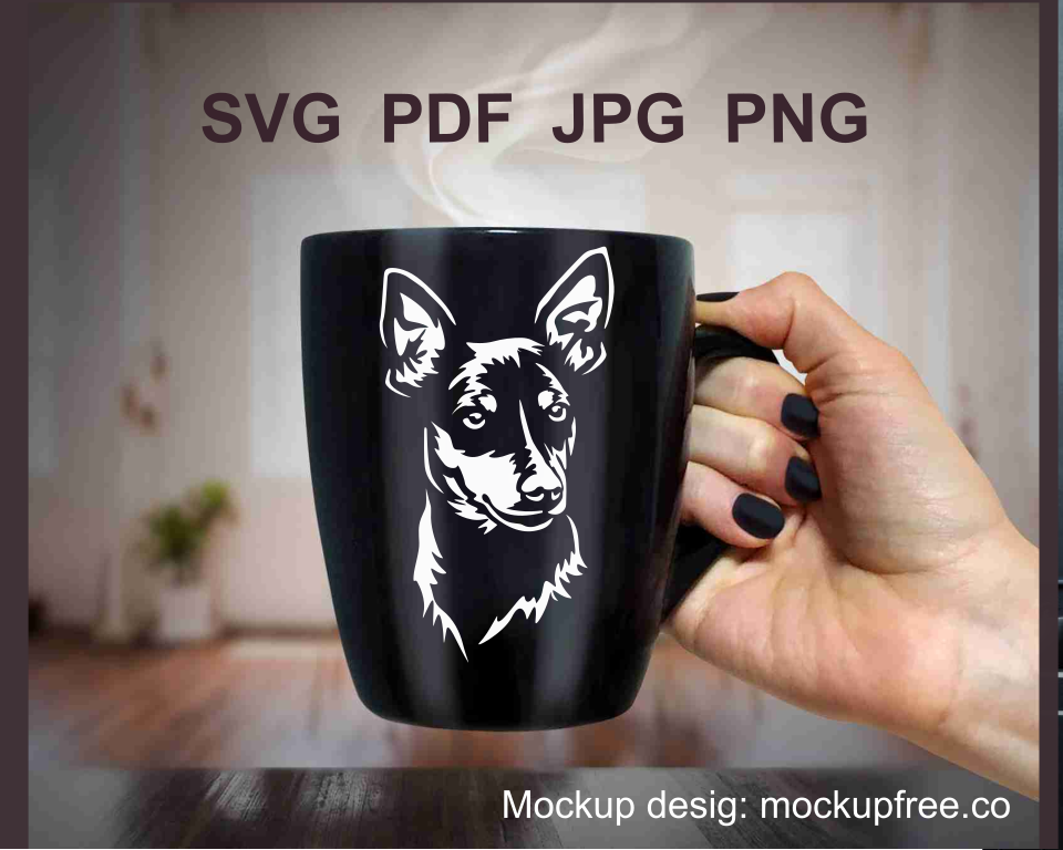 miniature pinscher vector clip art used as black mug decoration in white color