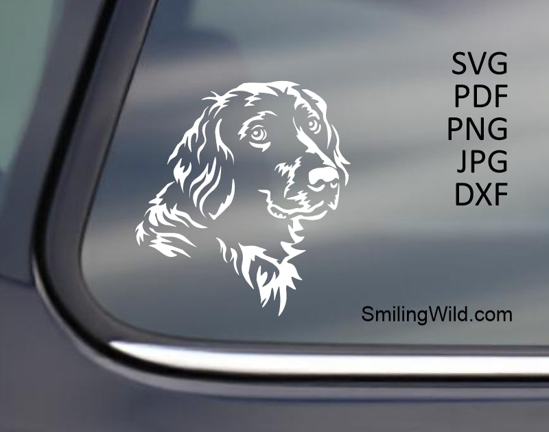 Munsterlander Dog SVG, DXF Cutting Files - White Vector Clipart preview, confirming the included PNG and DXF formats are optimized for using as cutting files for decals and stickers and for engraving systems too.