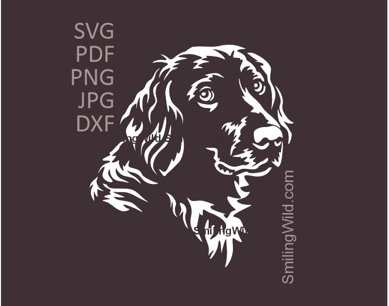 Munsterlander Dog SVG, DXF Cutting Files - White Vector Clipart showcasinng a portrait of a German hunting dog. 