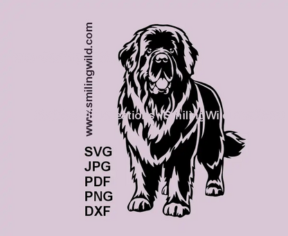 Full-body black Newfoundland dog clipart in SVG, PNG, and DXF formats – standing pose vector design for Cricut and laser cutting
