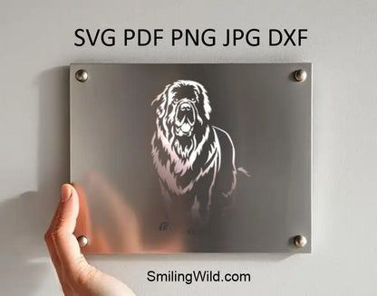 Newfoundland Dog SVG, DXF, PNG white clipart for engraving on metallic decorative plate, Cricut, laser cutting