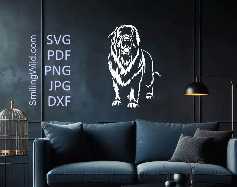 Newfoundland Dog SVG, DXF, PNG white clipart for dark wall art, decals, stickers, Cricut, laser cutting