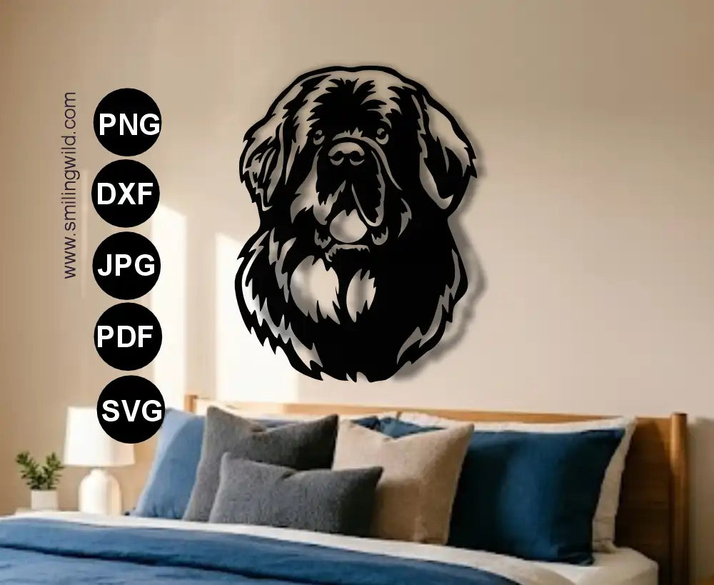 Component breakdown layout showing single piece cut file of a Newfoundland PNG and DXFart made for metal wall decor to cut on CNC, Cricut and laser.
