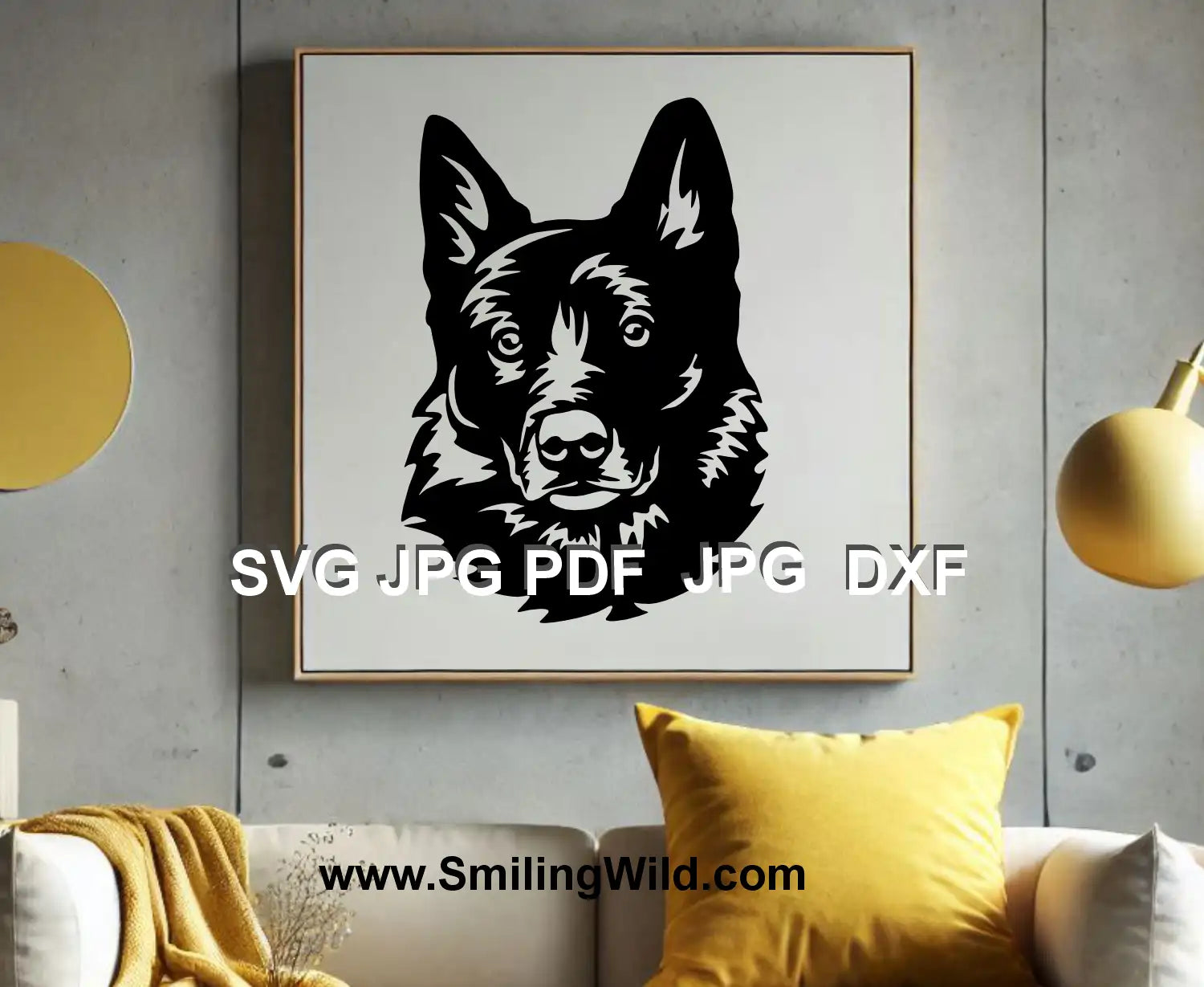 Norwegian Buhund vector graphic - perfect for Cricut and laser cutting projects featuring a detailed dog face portrait