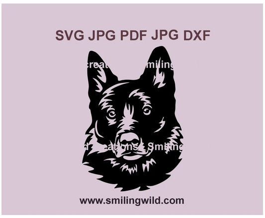 Norwegian Buhund dog face portrait SVG file for Cricut, laser cutting, and DIY crafts