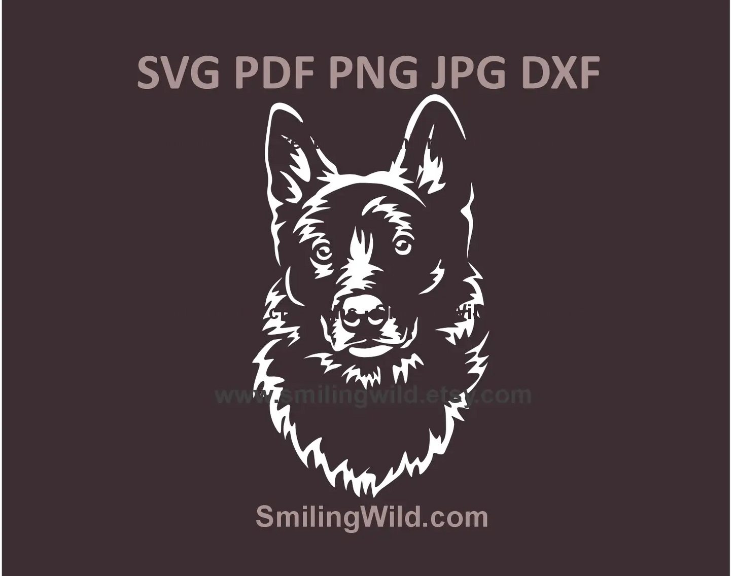 Realistic Norwegian Buhund dog face SVG, PNG, DXF for digital download, laser cutting & engraving