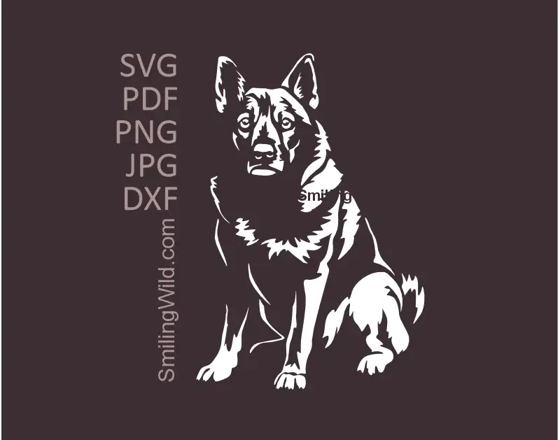 Norwegian Elkhound white SVG PNG DXF vector clipart representing a sitting Scandinavian hunting dog breed
