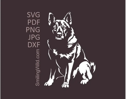 Norwegian Elkhound white SVG PNG DXF vector clipart representing a sitting Scandinavian hunting dog breed
