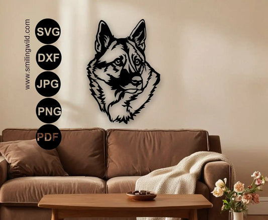 Norwegian Elkhound png and dxf vector art with integrated bridges for laser and CNC