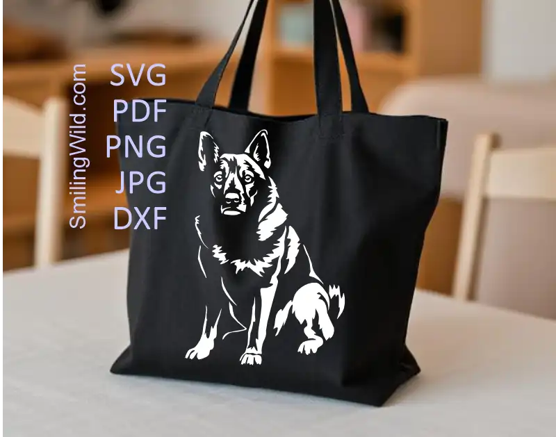 Norwegian Elkhound white clipart on a dark background for cricut and laser cutting design in SVG PNG and dxf graphic formats.