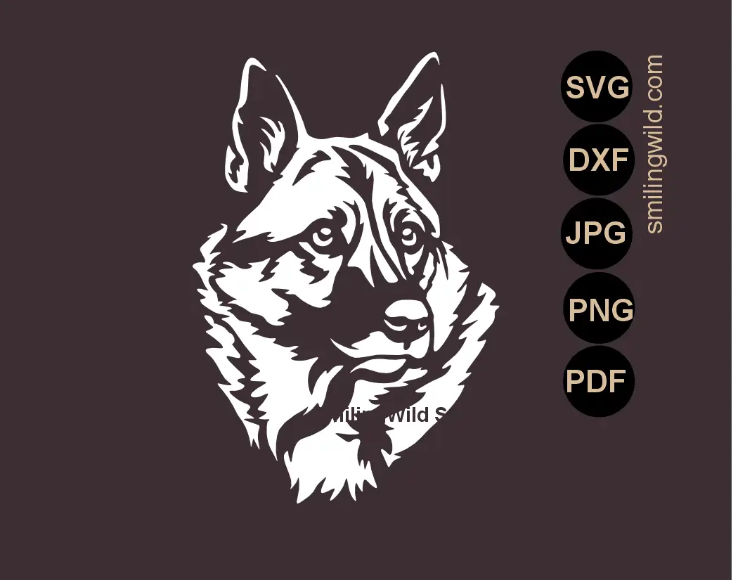 Norwegian Elkhound Face SVG clipart and white cut file with islands for stencils and airbrushing