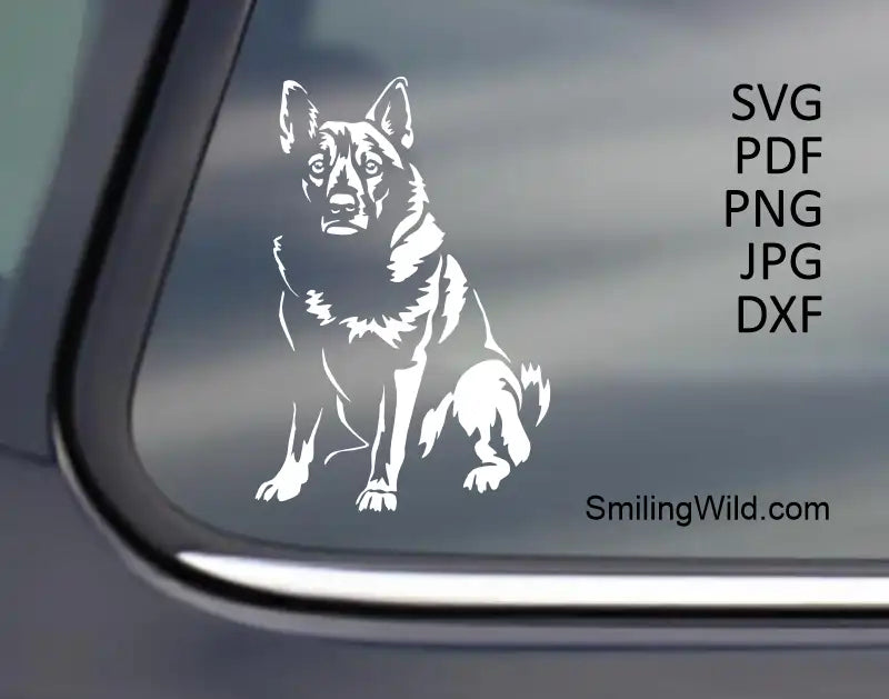 Norwegian Elkhound white vector art for dark background and cutting file on Cricut Silhouette and laser  - shown as a sticker on this preview image.