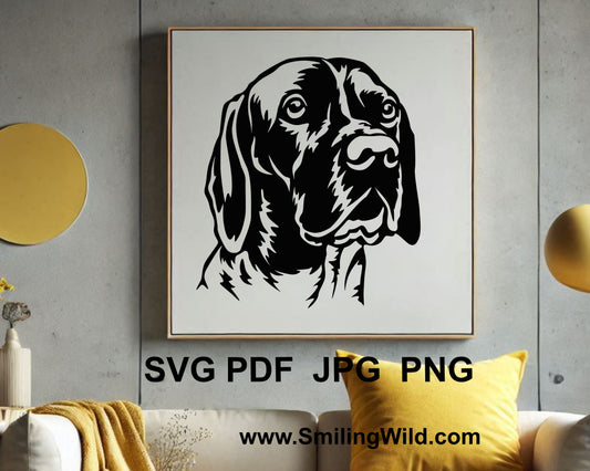 hunting dog clipart in black and white showing an old danish pointer dog digital portrait