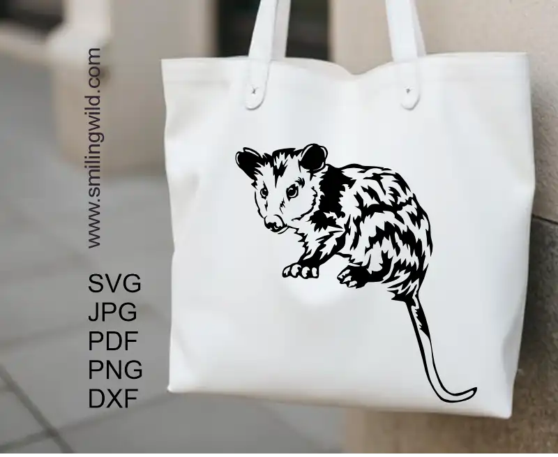 a tote bag with full body Opossum clipart cuttable digital vector in SVG file  for Cricut machines and craft projects