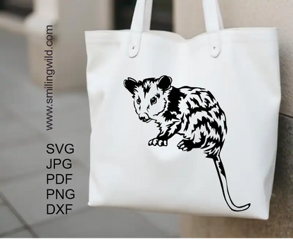 a tote bag with full body Opossum clipart cuttable digital vector in SVG file  for Cricut machines and craft projects