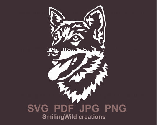 Swedish Vallhund svg clip art portrait, Västgötaspets vector file