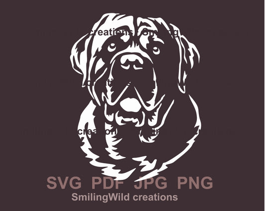 Englischer Mastiff SVG Cuttableb Vektor Clip Art, Englischer Mastiff digitale Grafikdatei, Hunde Vektor Portrait