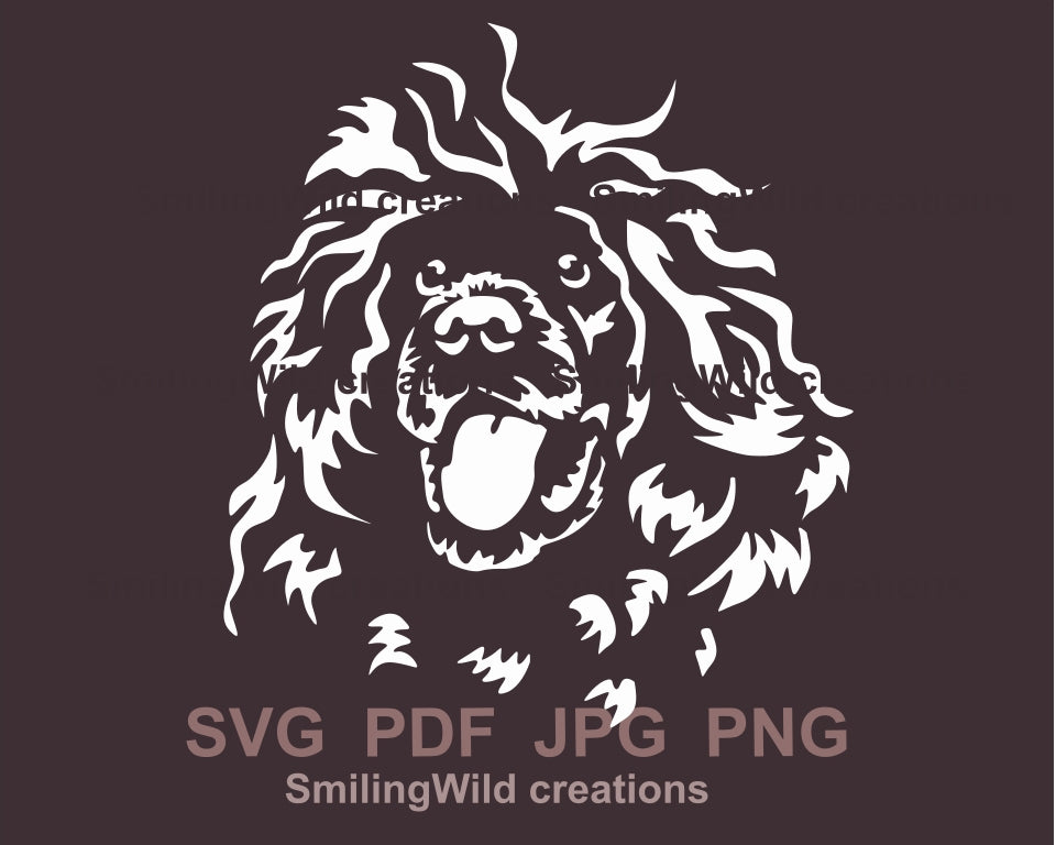 Portuguese water dog svg clip art portrait, water dog white vector graphic file