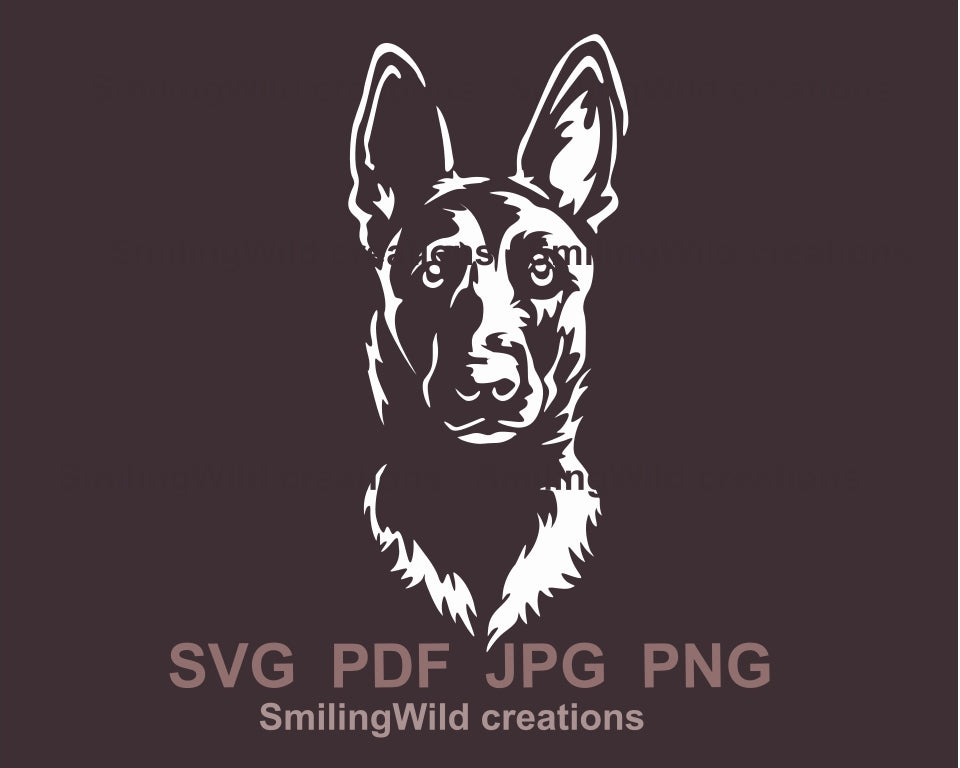 Dutch shepherd dog svg clip art portrait, dog white vector graphic file