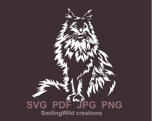 Maine coon cat svg white vector file