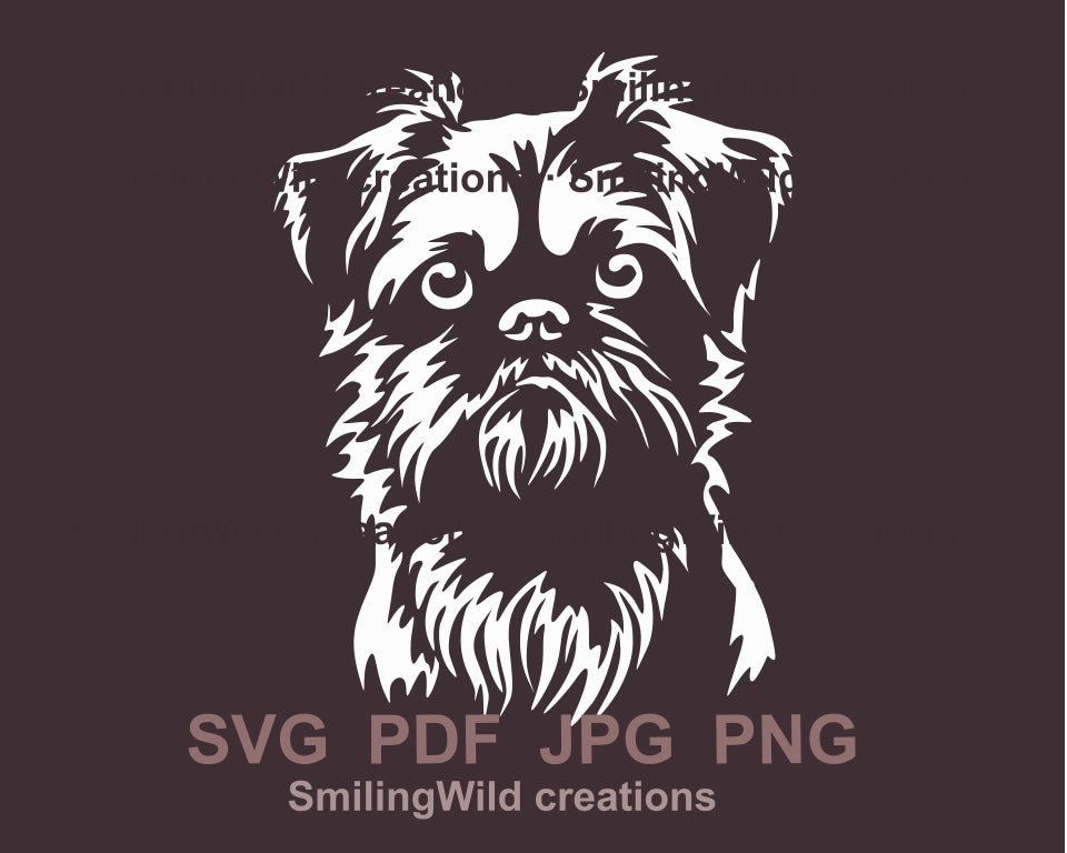 Brüsseler Griffon SVG, weißer Vektor, schneidbares ClipArt-Porträt